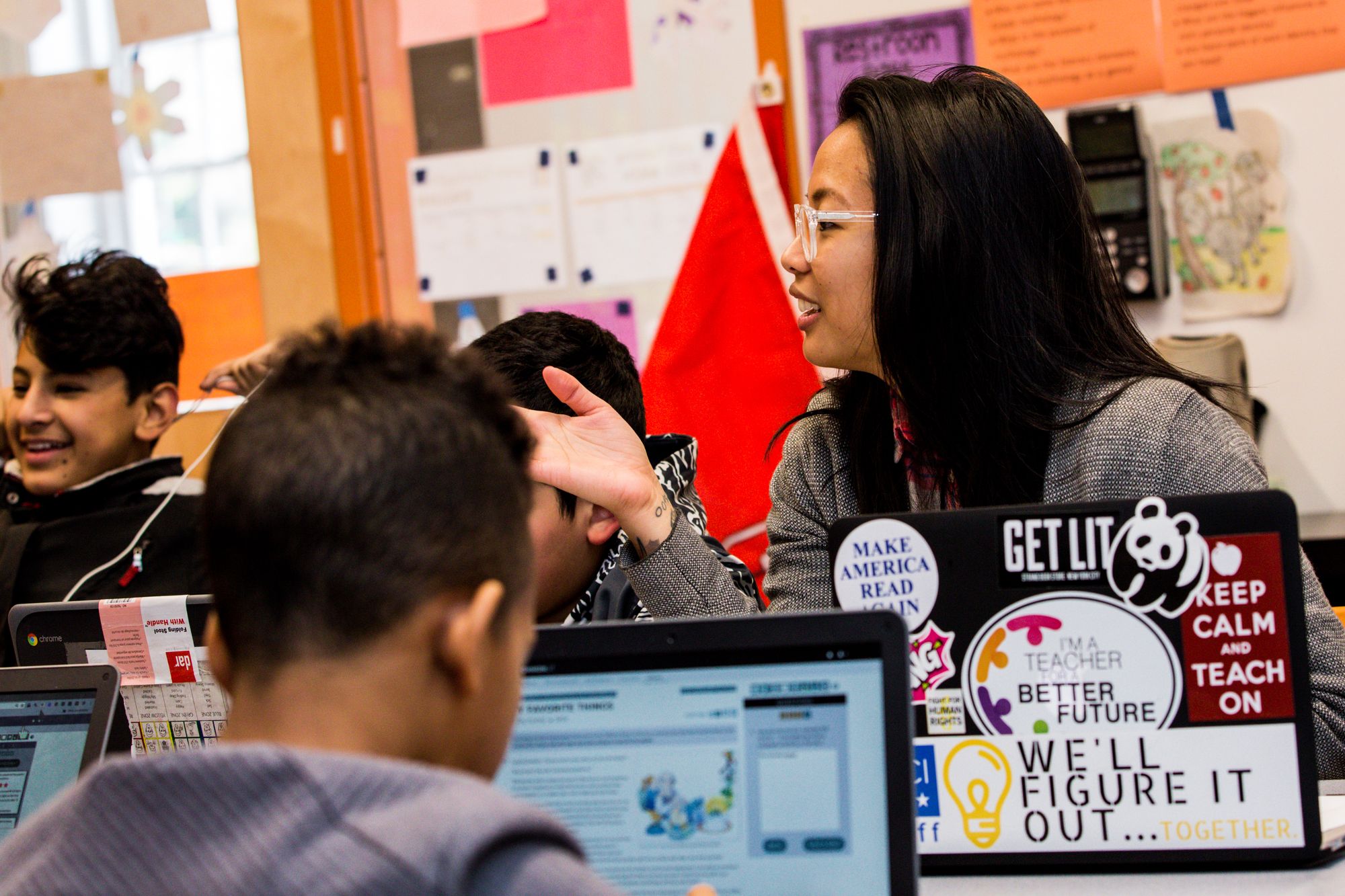 Teacher communicating with students in the classroom