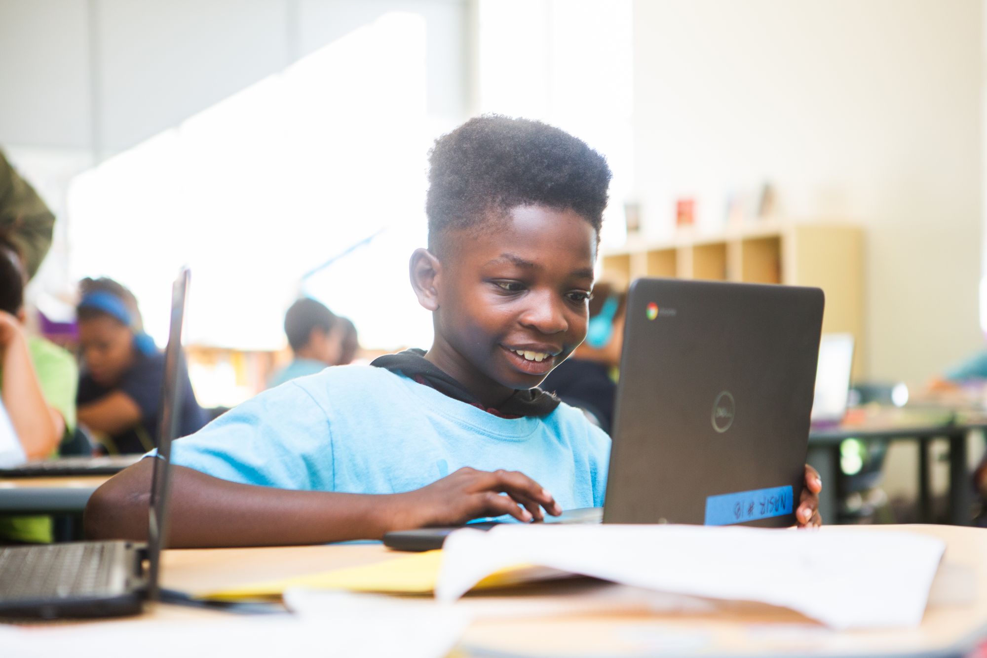 Student working on a laptop