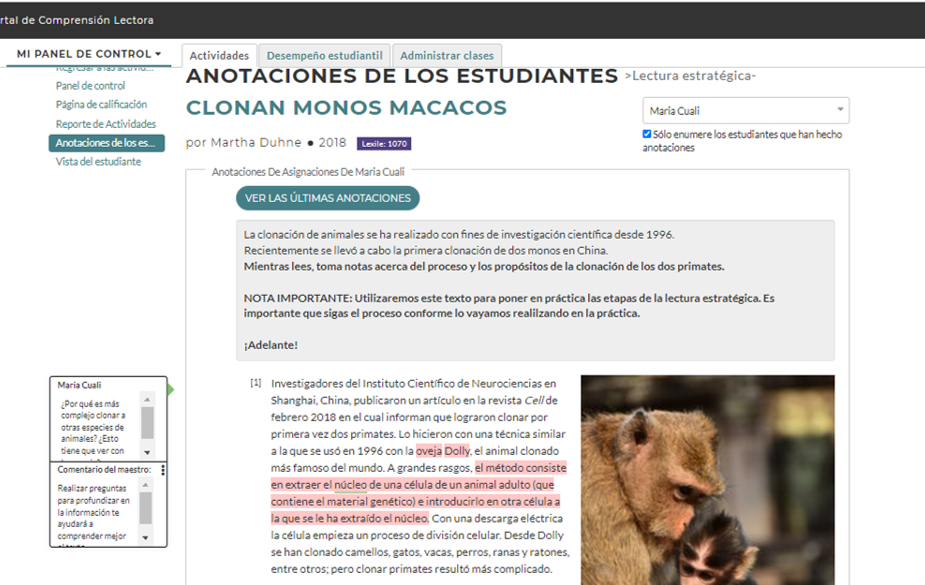 Anotaciones hechos en el texto "Clonan Monos Macacos."