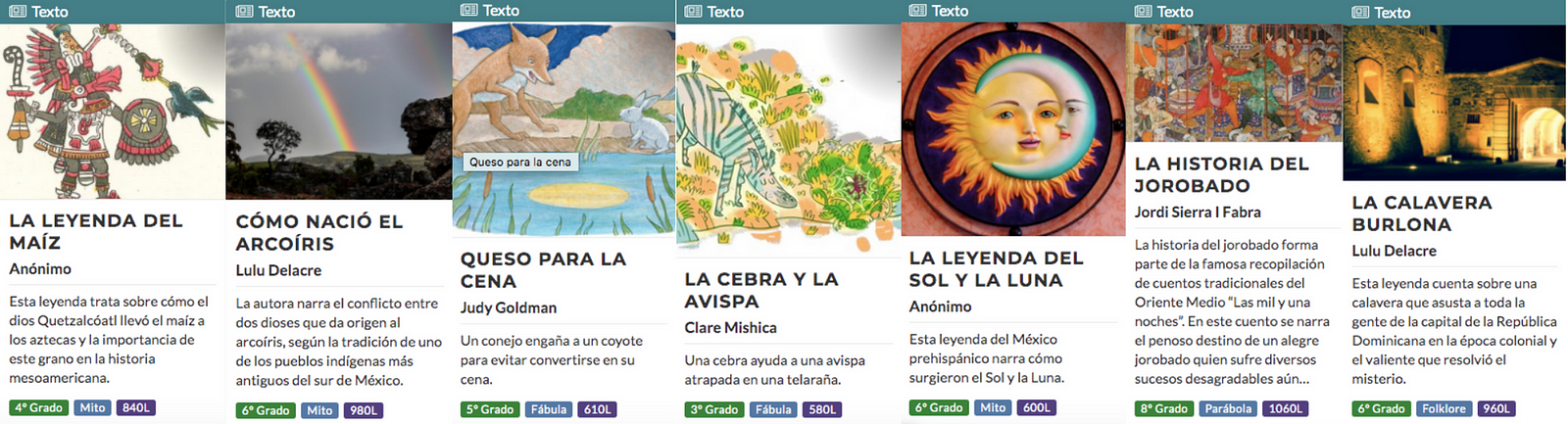 Examples of legends, myths, and fables in the CommonLit Español library.