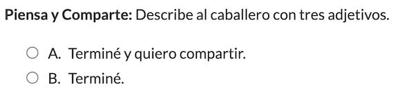 Vista de una pregunta Piensa y comparte en la plataforma CommonLit